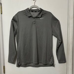 Nike Gray Long Sleeve Polo Shirt Casual Comfort
